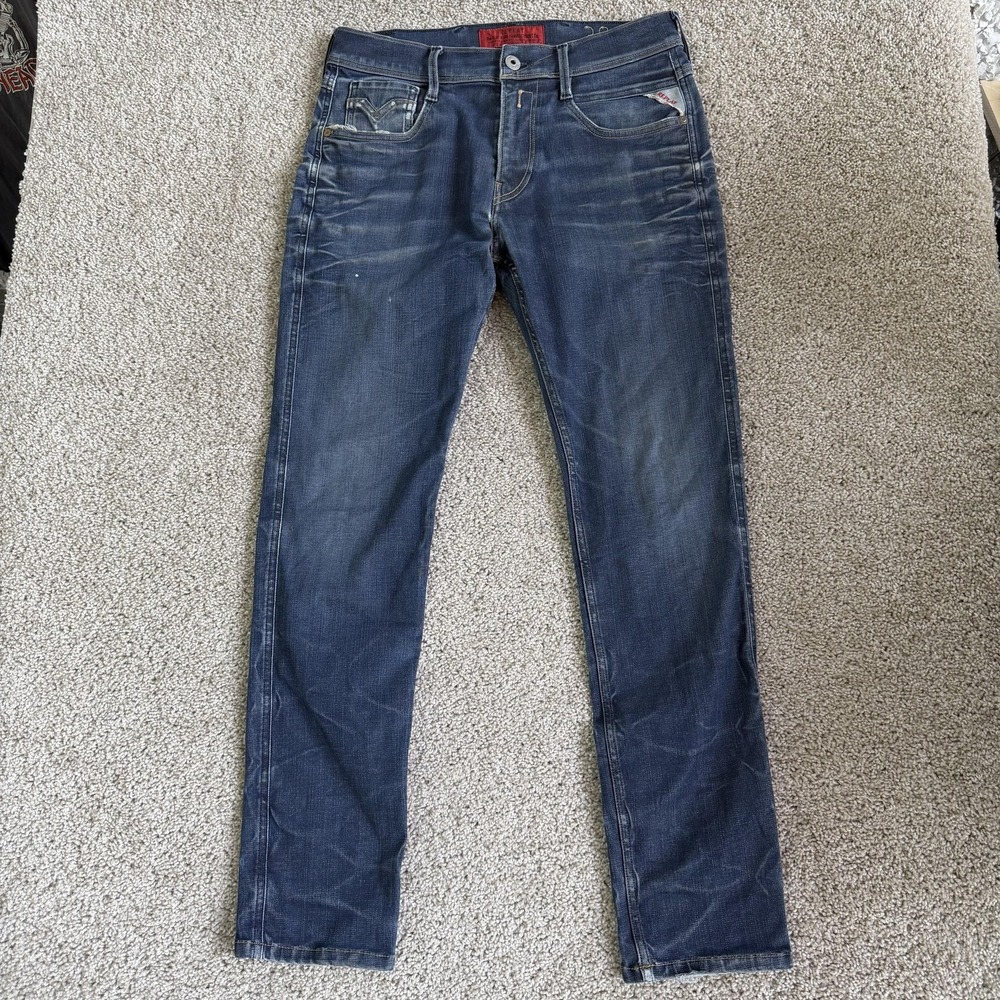 Replay M914 Jeans Mens 30x32 Medium Wash Blue Denim Slim Tapered Casual Pants